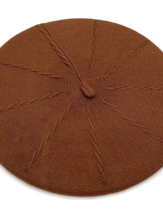 Women\'s French Style Double Layer Warm and Soft Knitted Beanie Hat Orange Brown